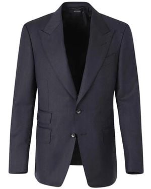 Tom Ford Herringbone Peak-Lapel Suit - Blue