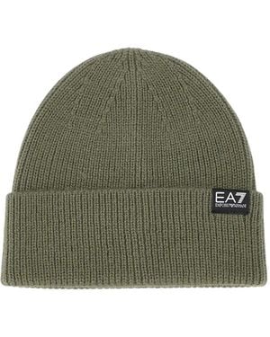 EA7 Ribbed-Knit Beanie Hat - Green