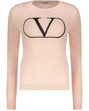 Valentino Garavani Crew-Neck Long-Sleeve Sweater - Natural