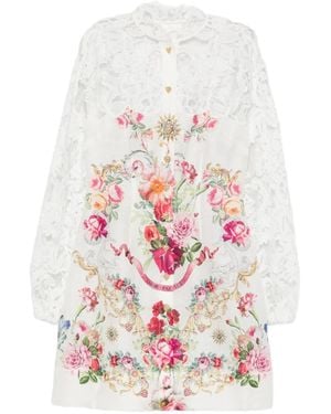 CAMILLA Lace-Panelled Floral-Print Mini Dress - White