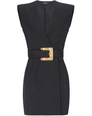 Balmain Belted Wrap Dress - Black