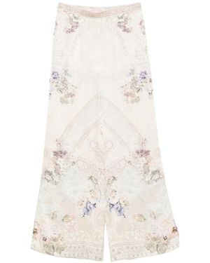 CAMILLA Pantalones Palazzo Anchos Con Estampado Floral - Blanco