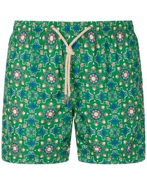 Peninsula Patterned Drawstring Swim Shorts - Green