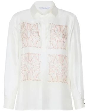 Max Mara Logo-Embroidered Silk Shirt - White