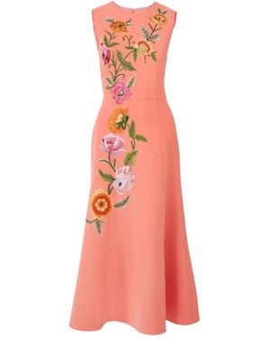 Carolina Herrera Floral-Embroidered Midi Dress - Pink