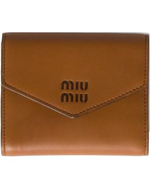 Miu Miu Debossed-Logo Leather Wallet - Brown