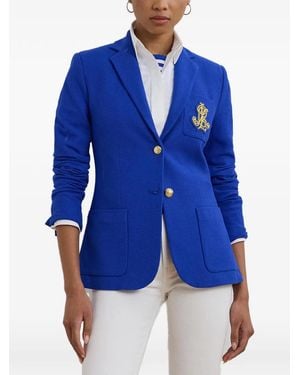 Ralph Lauren Logo-Patch Piqué Blazer - Blue