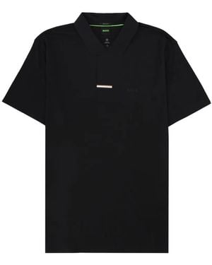 BOSS GREEN HUGO BOSS Logo-Print Short-Sleeve Polo Shirt - Black