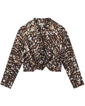 A.L.C. Long-Sleeve V-Neck Blouse - Brown