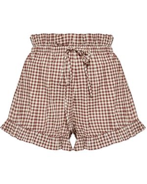 Posse Gingham Ruffled Shorts - Brown