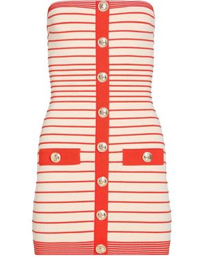 retroféte Striped Button-Front Mini Dress - Red