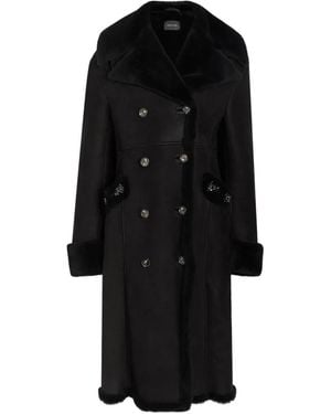 Simone Rocha Double-Breasted Shearling-Trimmed Coat - Black