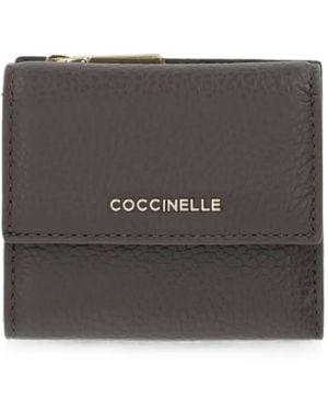 Coccinelle Logo-Plaque Pebbled-Leather Wallet - Grey