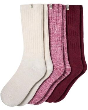 UGG Rib-Knit Slouchy Crew Socks (Set Of Three) - Purple