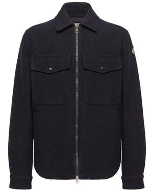 Moncler Zip-Up Wool Shirt Jacket - Blue