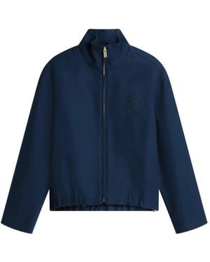 Tommy Hilfiger Embroidered-Logo High-Neck Jacket - Blue
