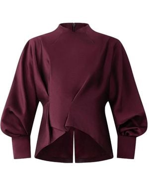Shanghai Tang Mock-Neck Balloon-Sleeve Top - Purple
