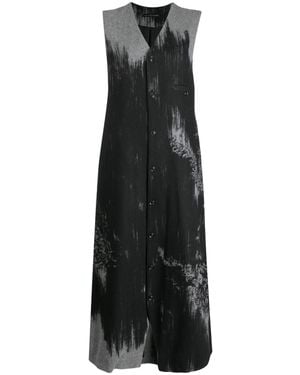 Y's Yohji Yamamoto Abstract-Print Wool-Blend Dress - Black