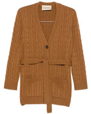 Valentino Garavani Cable-Knit Belted Cardigan - Brown