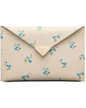 Prada Printed Saffiano-Leather Envelope Clutch - Natural