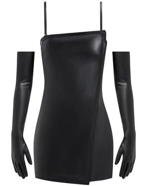 Manière De Voir Detachable-Gloves Leather Playsuit Set (Set Of Two) - Black