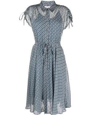 Tommy Hilfiger Amd Logo-Print Chiffon Midi Dress - Blue