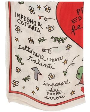 Faliero Sarti To Be Happy Graphic-Print Frayed Scarf - White