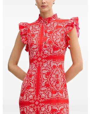 Never Fully Dressed Paisley-Print Ruffled Midi Dress - Red
