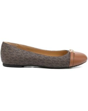 Michael Kors Monogram-Pattern Logo-Plaque Ballet Flats - Brown