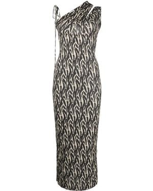 Nanushka Printed One-Shoulder Midi Dress - White