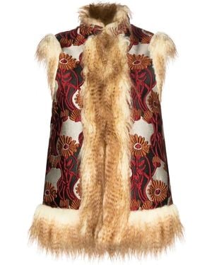 La DoubleJ Faux-Fur Trimmed Gilet - Brown