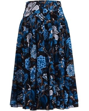 Samantha Sung Floral-Print Pleated Midi-Skirt - Blue