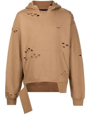 Mostly Heard Rarely Seen Ripped Cotton Hoodie - Brown