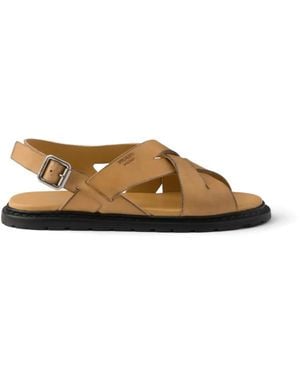 Prada Antiqued Leather Sandals - Natural