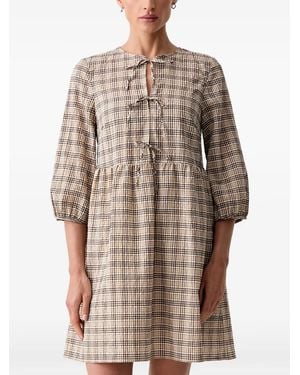 Marc O' Polo Checked Tie-Fastening Mini Dress - Brown