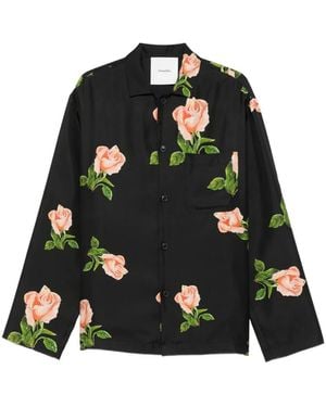 Nanushka Rose-Print Chest-Pocket Shirt - Black