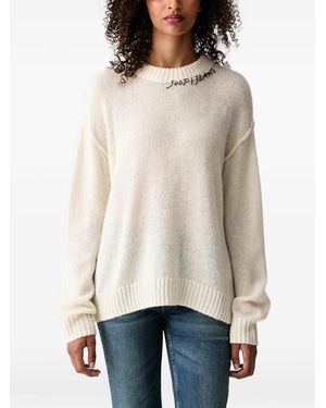 Joop! Logo-Embroidered Ribbed-Trim Jumper - Natural