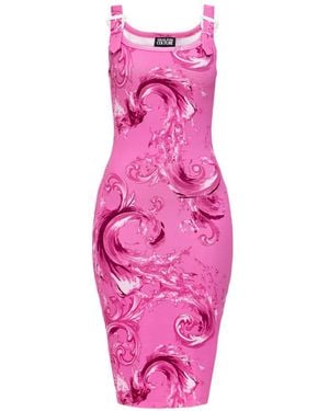 Versace Jeans Couture Chromo Couture-Print Buckle-Straps Midi Cotton Dress - Pink
