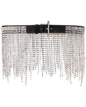 McQueen Crystal-Embellished Leather Belt - White