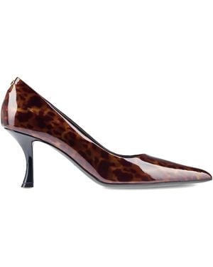 Ferragamo 70Mm Patent-Leather Leopard-Print Court Shoes - Brown