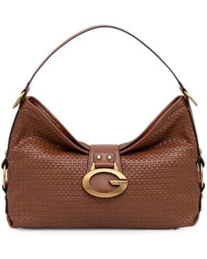 Guess Woven-Design Logo-Plaque Tote Bag - Brown