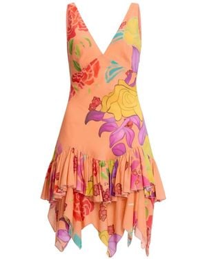 Donde Esteban Floral Ruffled Mini Dress - White
