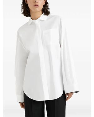 Brunello Cucinelli Contrast-Border Poplin Shirt - White