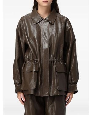 ELEH Drawstring-Waist Pocket-Detail Coat - Black