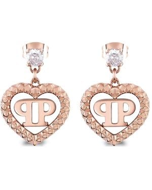 Philipp Plein Pendientes Con Colgante De Corazón - Rosa