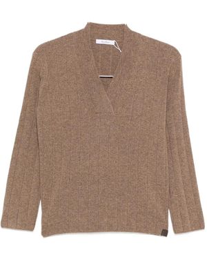 Max Mara Ribbed V-Neck Jumper - Brown