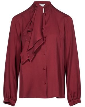 Max Mara Ruffled Silk Charmeuse Shirt - Red