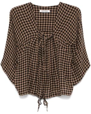 Henrik Vibskov Gingham Tie-Neck Cropped Blouse - Brown