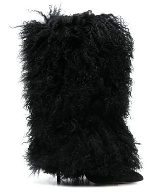 Paris Texas 105Mm Furry Stiletto Boots - Black