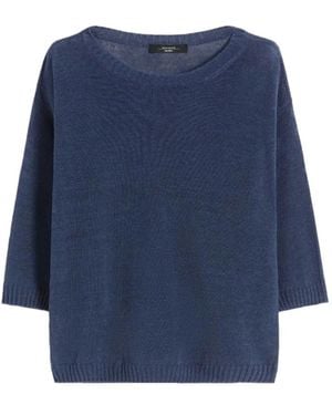 Weekend by Maxmara Linen Three-Quarter Sleeve Sweater - Blue